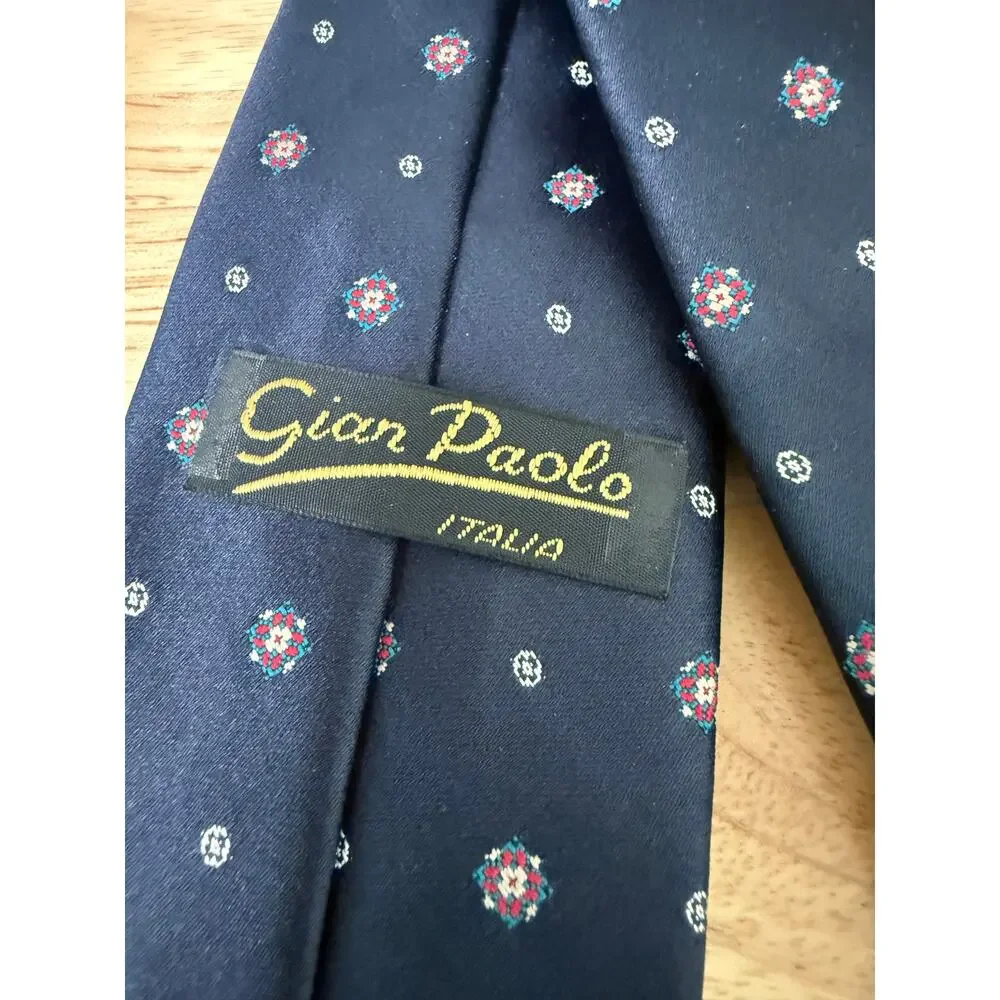 Gian Paolo Italy Men's Neck Tie Navy Blue Red Geometric